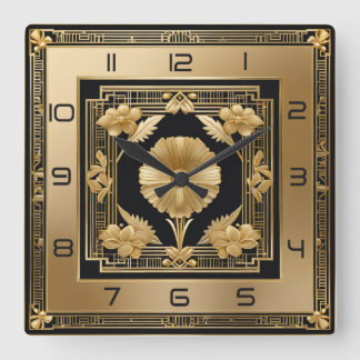 Art Deco guld blomma Fyrkantig Klocka