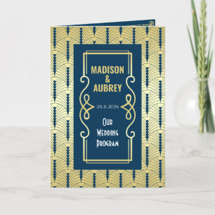 Art Deco Guld Blue Entourage Order of Ceremony Program