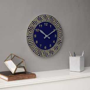 Art Deco Guld Blue Grekiska Guld-markeringarna Nyc Stor Klocka