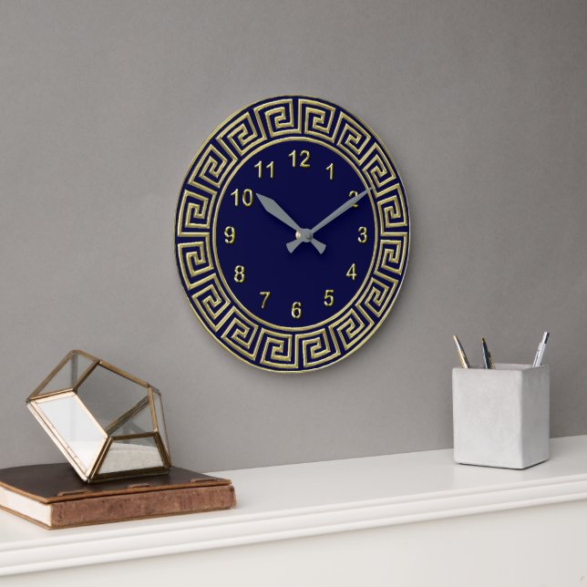 Art Deco Guld Blue Grekiska Guld-markeringarna Nyc Stor Klocka (Kontor)