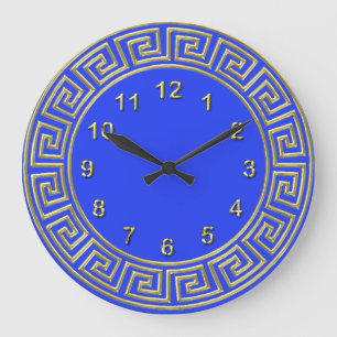 Art Deco Guld Blue Grekiska Nyckel Gräns DIY Backg Stor Klocka
