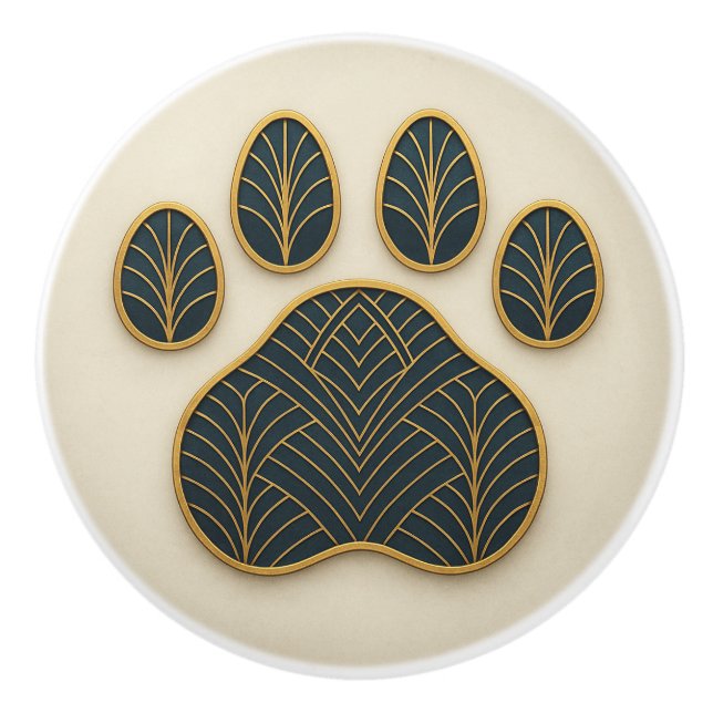 Art Deco Guld & Blue "Metalwork" Tass keramisk kno Knopp (Framsidan)