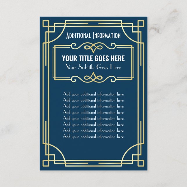 Art Deco Guld Blue - Ytterligare info om Bröllop Tilläggskort (Framsida)