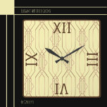 Art Deco Guld, Butterkräm, Mörk Brown Fyrkantig Klocka<br><div class="desc">Elegant Art Deco Guld backade in Butterkräm med Mörk Brown Roman Numbers och Trim. Underbar för infartshallar,  matsalar,  bostadsområden och annat. Finns i olika färg.</div>