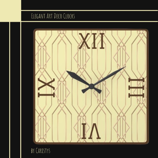Art Deco Guld, Butterkräm, Mörk Brown Fyrkantig Klocka (Skapare uppladdad)