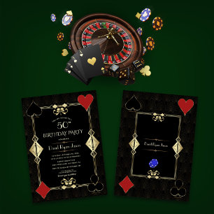 Art Deco Guld Casino Night Poker Man Birthday Inbjudningar