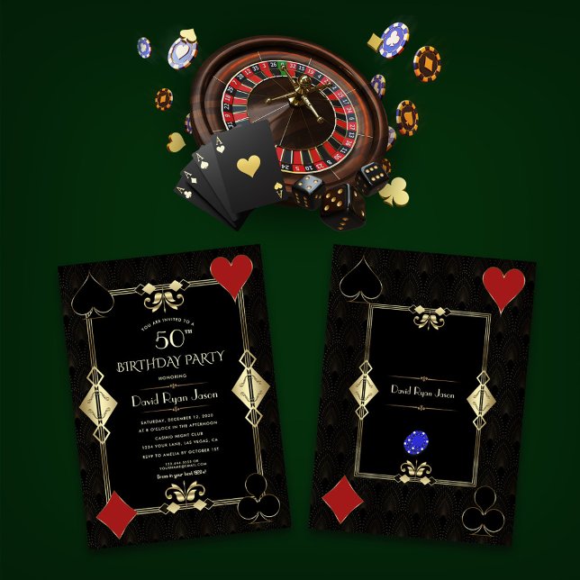 Art Deco Guld Casino Night Poker Man Birthday Inbjudningar (Skapare uppladdad)