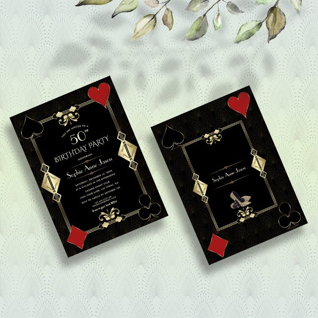 Art Deco Guld Casino Royale Poker Woman Birthday Inbjudningar (Skapare uppladdad)