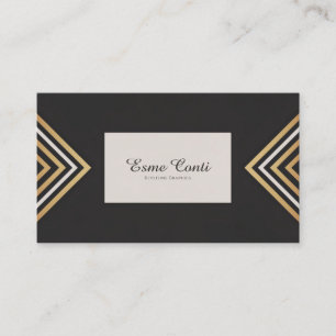 Art Deco Guld Chevron Modern Svart Geometrisk Visitkort