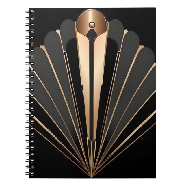 Art Deco Guld Fläkt Geometrisk Elegans Anteckningsbok (Framsidan)