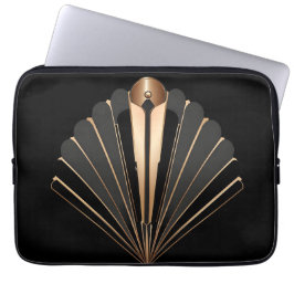 Art Deco Guld Fläkt Geometrisk Elegans Laptop Fodral