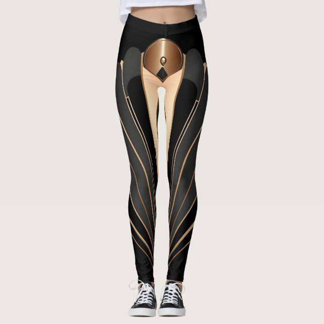 Art Deco Guld Fläkt Geometrisk Elegans Leggings (Framsida)
