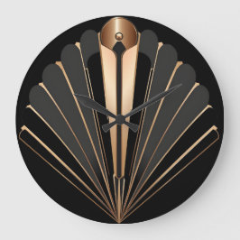 Art Deco Guld Fläkt Geometrisk Elegans Stor Klocka