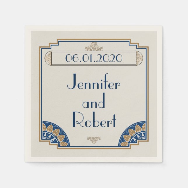 Art Deco Guld flottan Posh Bröllop Napkin Pappersservett (Framsidan)