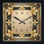 Art Deco Guld Flower Fyrkantig Klocka<br><div class="desc">Underbar klockdesign. Du kommer att kärlek det som andra. Du kan fritt använda den här designen för andra produkter som du gillar eller anpassa och lägga till texten. Följ mig för mer. Tack. Ha en trevlig dag.</div>
