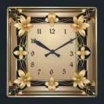Art Deco Guld Flower Fyrkantig Klocka<br><div class="desc">Underbar klockdesign. Du kommer att kärlek det som andra. Du kan fritt använda den här designen för andra produkter som du gillar eller anpassa och lägga till texten. Följ mig för mer. Tack. Ha en trevlig dag.</div>
