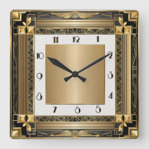 Art Deco Guld Fyrkantig Klocka