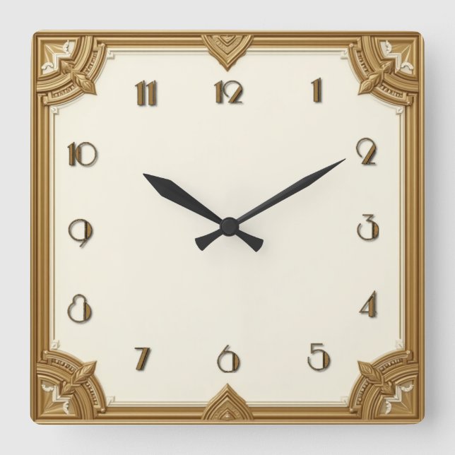 Art Deco Guld Fyrkantig Klocka (Framsida)