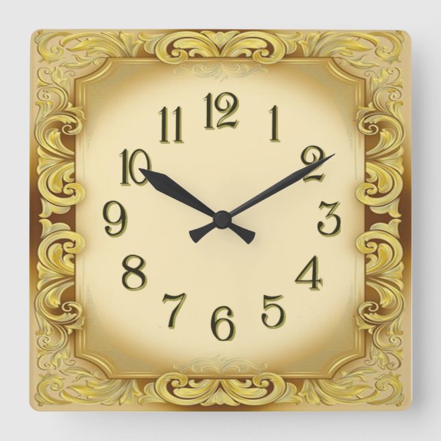 Art Deco Guld Fyrkantig Klocka (Framsida)