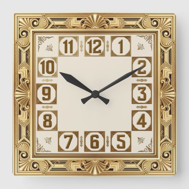 Art Deco Guld Fyrkantig Klocka (Framsida)