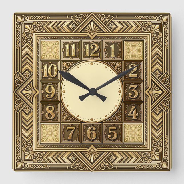 Art Deco Guld Fyrkantig Klocka (Framsida)