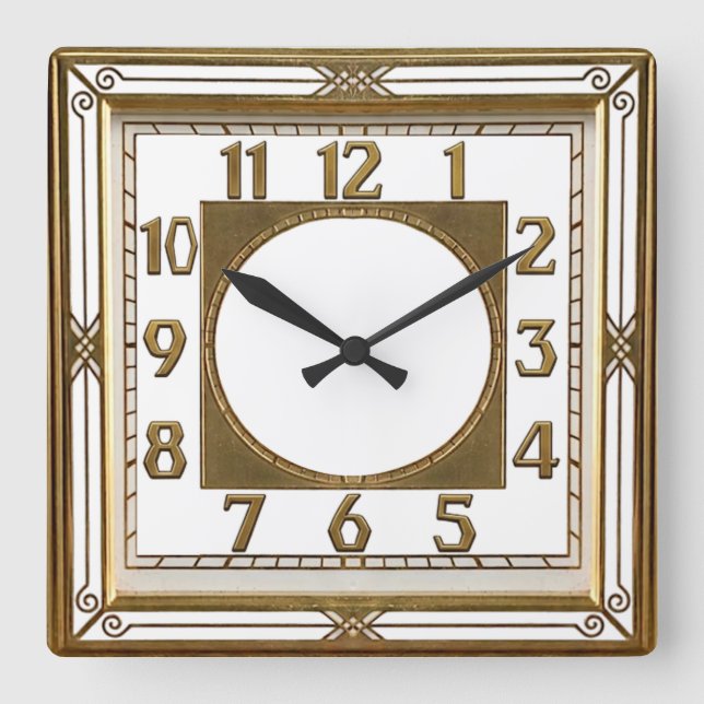Art Deco Guld Fyrkantig Klocka (Framsida)
