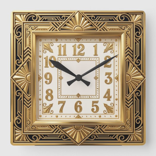 Art Deco Guld Fyrkantig Klocka (Framsida)