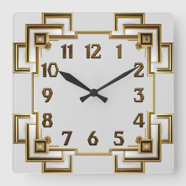 Art Deco Guld Fyrkantig Klocka (Framsida)