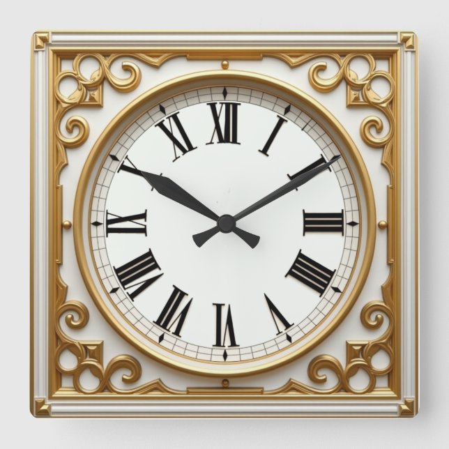 Art Deco Guld Fyrkantig Klocka (Framsida)