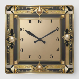 Art Deco guld Fyrkantig Klocka