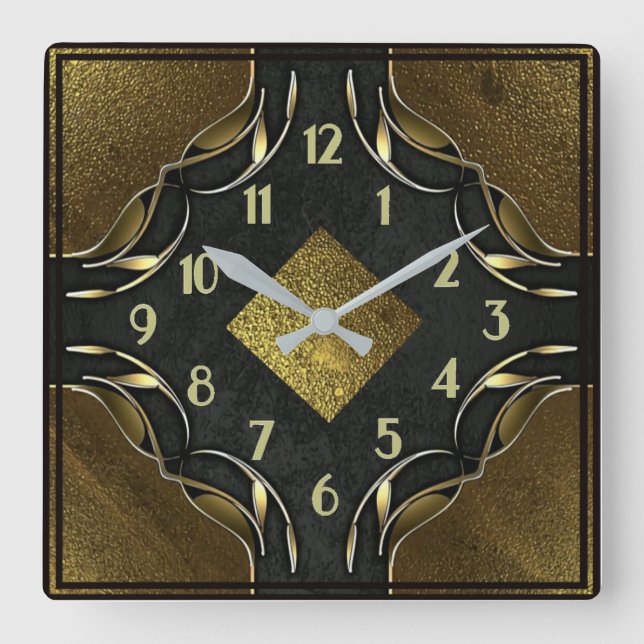 Art Deco Guld Fyrkantig Klocka (Framsida)