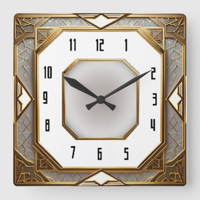Art Deco Guld Fyrkantig Klocka (Framsida)