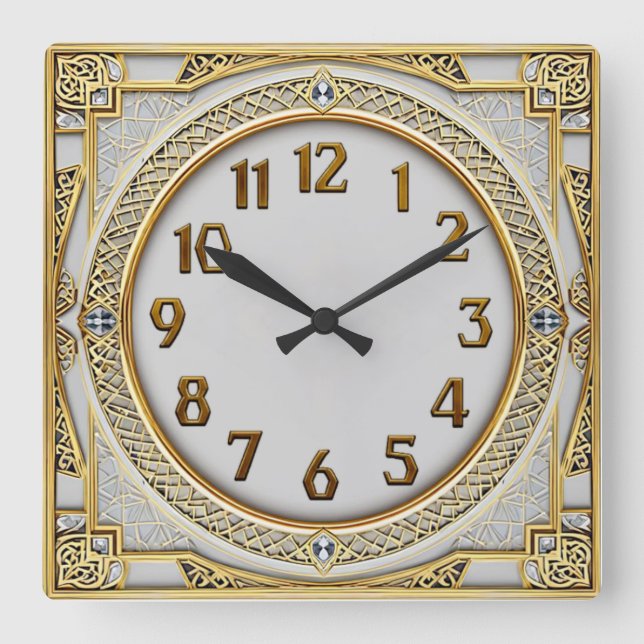 Art Deco Guld Fyrkantig Klocka (Framsida)