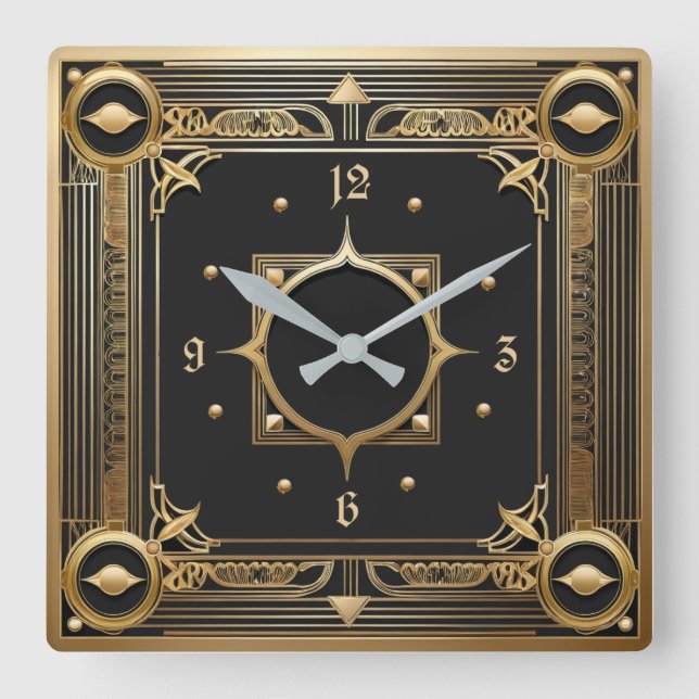 Art Deco Guld Fyrkantig Klocka (Framsida)
