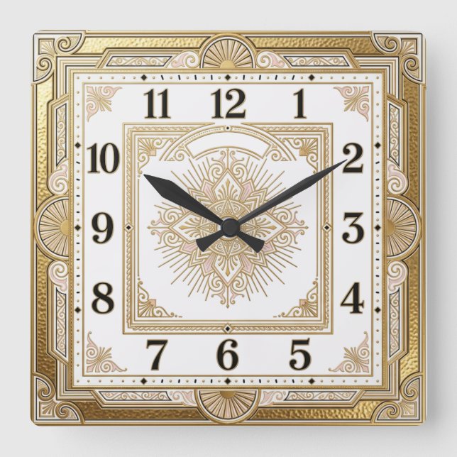 Art Deco Guld Fyrkantig Klocka (Framsida)