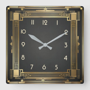 Art Deco Guld Fyrkantig Klocka