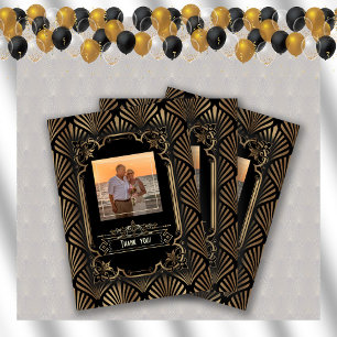 Art Deco Guld Gatsby 20 s Photo Bröllop Firande Tack Kort