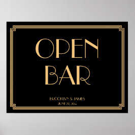 Art Deco Guld Gatsby Bröllop Open Pub Sign 24x18 Poster