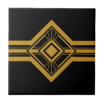 Art Deco Guld Geometric Gräns Black Kakelplatta<br><div class="desc">Krisp art deco guld-stil-geometrisk detaljrikdetalj,  dekorativ keramisk platta av gräns mot svart bakgrund. Observera att guld är ett platt gult av senap färg och inte ett egentligt guld färg. Skarp och originalutformning,  perfekt för modern vintage eller konsthändelse stil insida.</div>