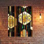 Art Deco Guld-glasruta Poster<br><div class="desc">Nedfläckadens glasdesign är ett dekoinspirerat mönster som är en konst som har en rik generativ konst som består av geometriskt linjer som skapar symmetriskt mönster. Färg som används i mönster är ljust och vibrerande,  ge utformningen till djup och dimensionalitet. Den här nedfläckaden är ett komplicerat och vackert mönster.</div>