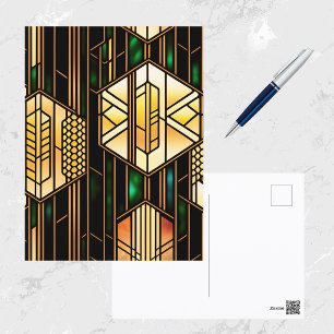 Art Deco Guld-glasruta Vykort
