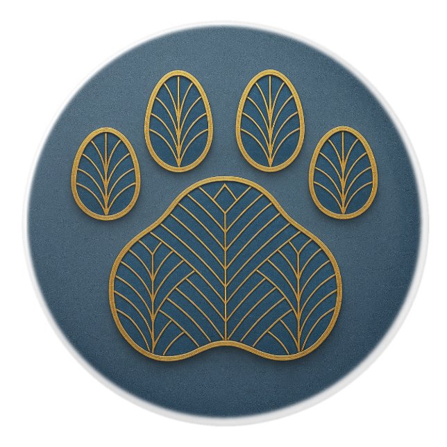 Art Deco Guld & Grönt "Metalwork" Tass keramisk kn Knopp (Framsidan)