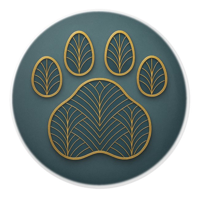 Art Deco Guld & Grönt "Metalwork" Tass keramisk kn Knopp (Framsidan)