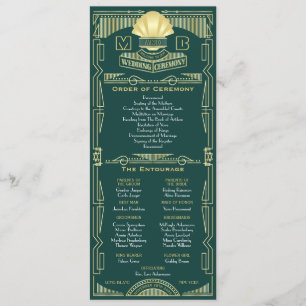 Art Deco Guld Grönt Order of Ceremony Entourage Program