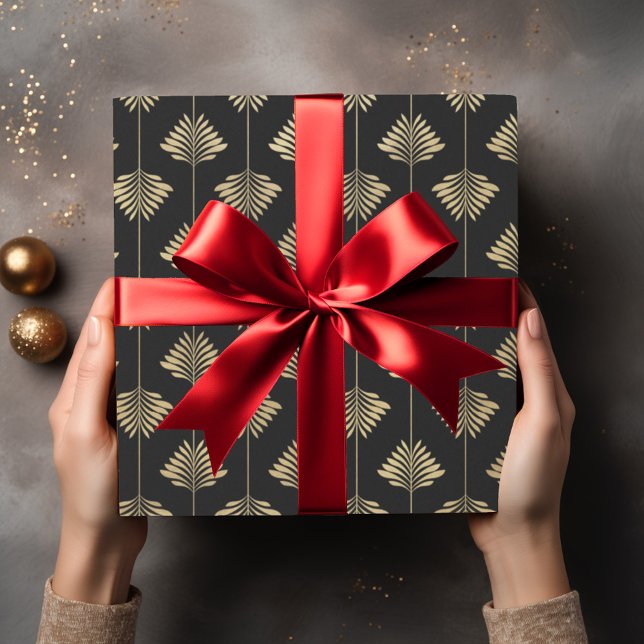 Art Deco Guld Handflatan Fern Fronts Mönster Presentpapper (Skapare uppladdad)