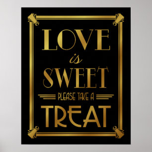 Art Deco GULD KÄRLEK ÄR SWEET B/G färg-byte Poster