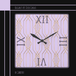 Art Deco Guld, Lavender & Plum Square Wall Clock Fyrkantig Klocka