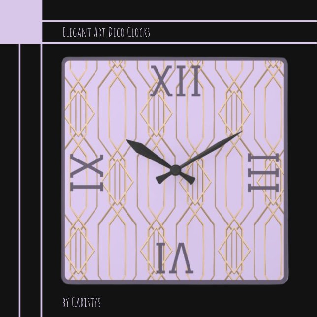 Art Deco Guld, Lavender & Plum Square Wall Clock Fyrkantig Klocka (Skapare uppladdad)