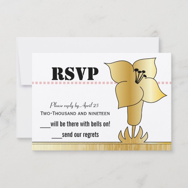 Art Deco Guld Lily Modern Typography Bröllop (Framsida)