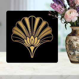 Art Deco Guld Lotus Fläkt Svart Keramisk Platta Kakelplatta